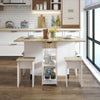 Folding Mobile Drop Leaf Dining Table Set w/4 Stools Dining Kitchen Wooden&White