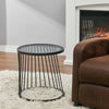 Tempered Glass Coffee Side End Table Line Pedestal Chrome Metal Frame Livingroom