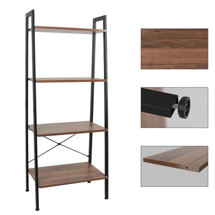 4-Tier Storage Shelves Ladder Bookshelf Industrial Bookcase Unit Rustic Brown