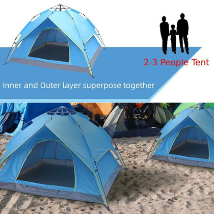 2-3 Man Person Pop-Up Tent Camping Automatic Double Layer Festival Fishing Beach