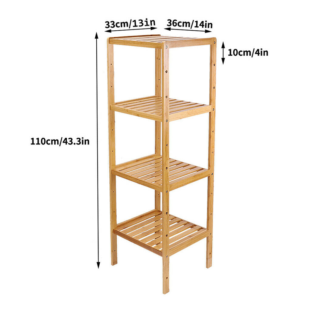 Bamboo Bathroom Shelf Standing Kitchen Rack 14x13x43.3" for Narrow Space Hallway