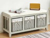 Painted Wooden Hallway Bench Seat 3 or 2 Baskets Pull-Out Storage Cushioned Top