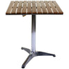 Bistro Table Aluminium Chrome & Wood Square Outdoor Garden Patio Cafe Furniture