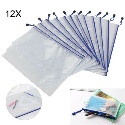12pcs A4 Paper Zip Document Bag File Folder Archive Zipped Storage Pouch Wallet