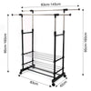 UK Double Clothes Rail Garment Coat Hanging Display Stand Shoes Rack With Wheels