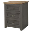 Grey Corona Pine Bedside Cabinet 3 Drawers Nightstand Bedside Table Carbon Wax