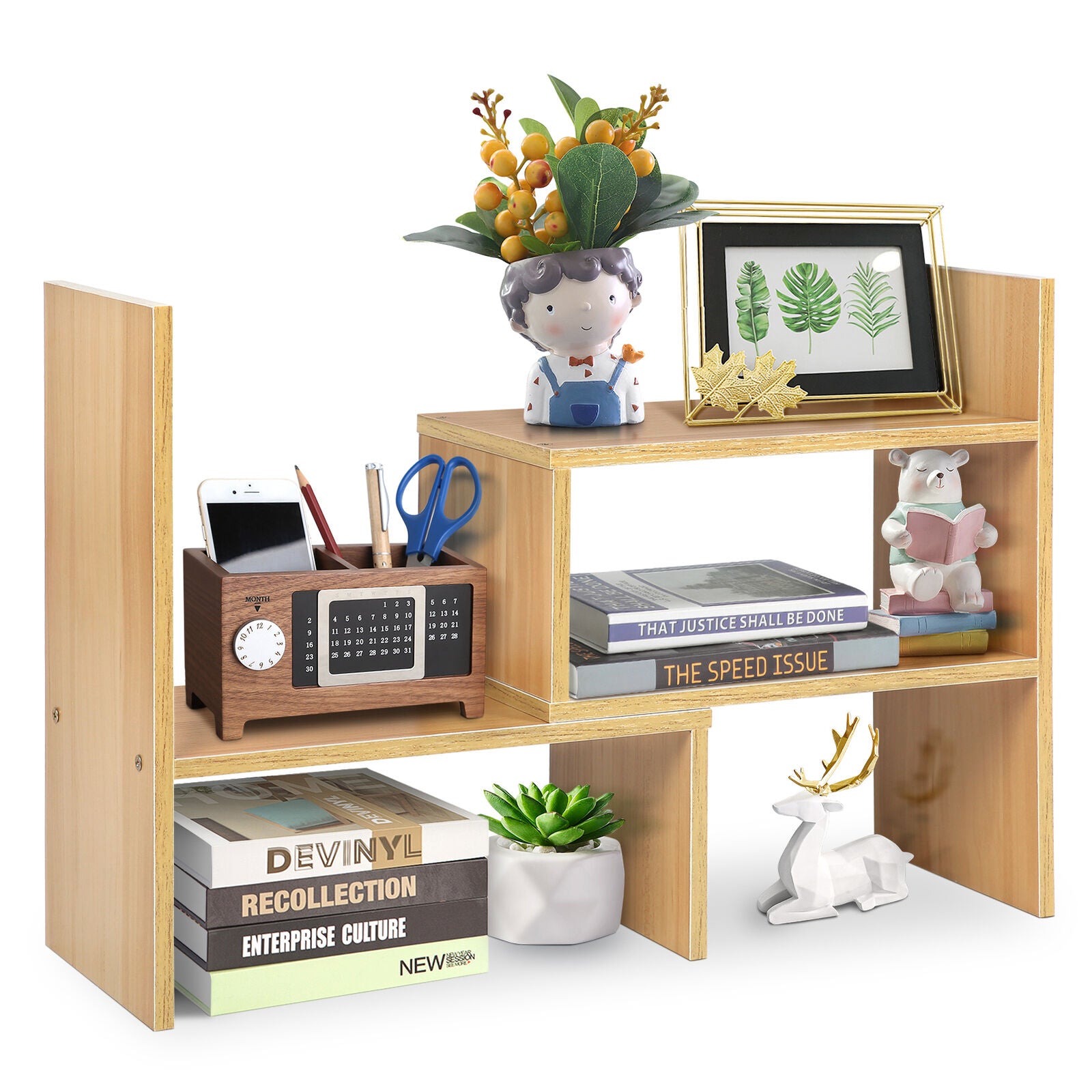 DIY Wooden Desktop Bookshelf Adjustable Desk Storage Rack Organizer Home Office