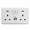 Double Wall Plug Socket 2 Gang 13A w/ USB Charger Port Outlets Black/White Plate