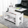 White Wooden Coffee Table Sofa Side Table w/ Lift Up Top Storage Area & Shelf