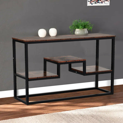 Slim Console Table With Storage Shelves Bookshelf Hallway Living Room Side Table