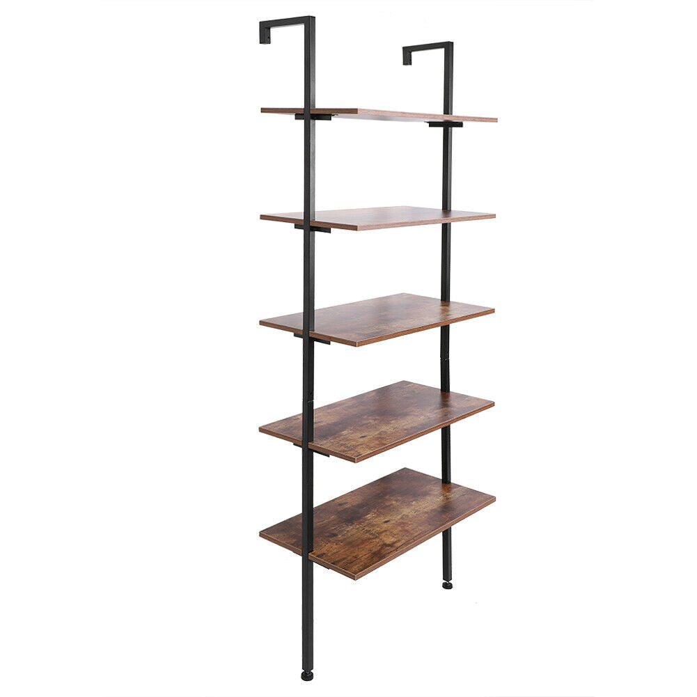 5 Tier Ladder Wall Shelf Storage Display Bookcase Leaning Living Room Metal Wood