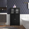 Bathroom Floor Cabinet Freestanding Storage Cupboard W/ 2 Tempered Glass Doors