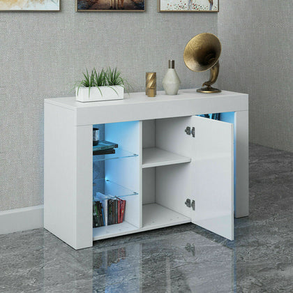 White Living Room LED Cabinet Cupboard Sideboard TV Unit+High Gloss Doors