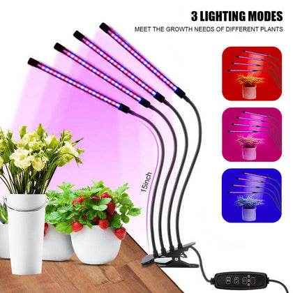 2/4 Head LED Plants Grow Light for Indoor UV Veg Growing Lamp+USB 360 Degree