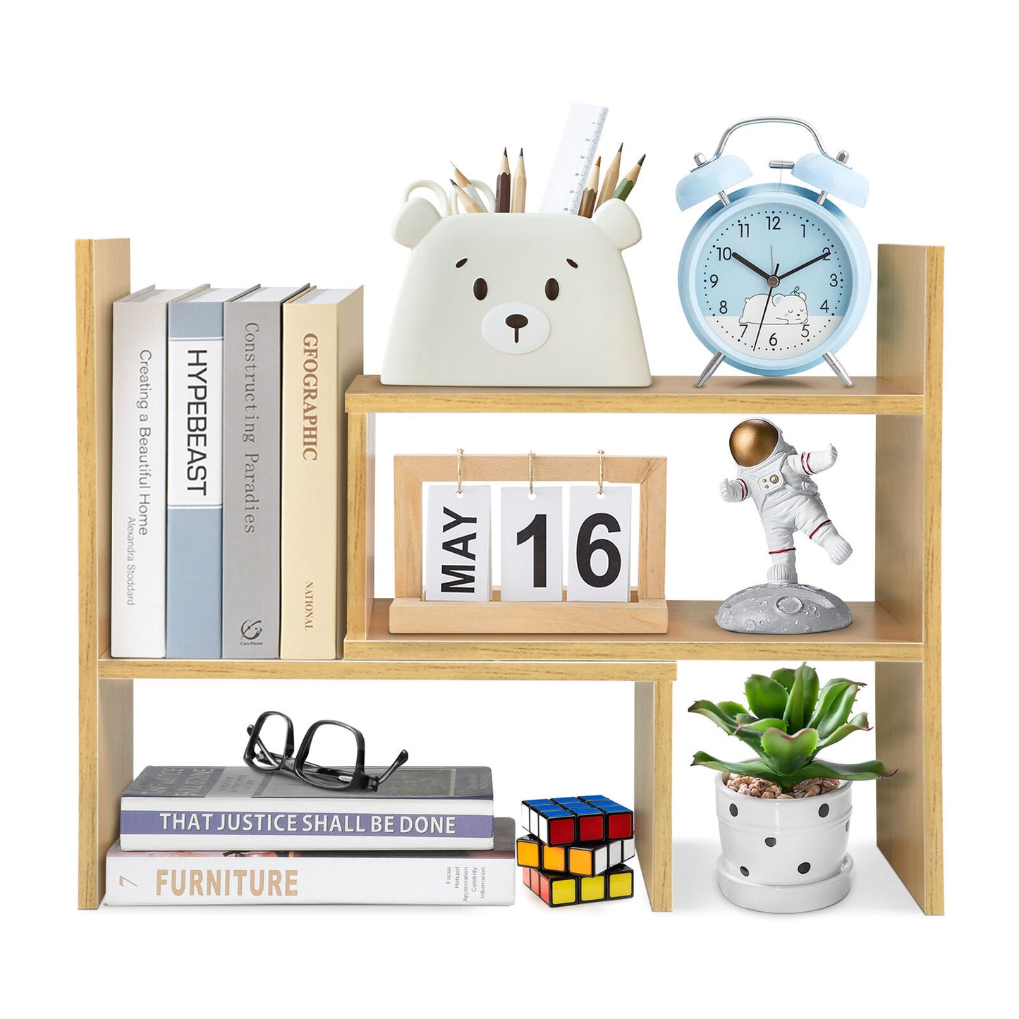 DIY Wooden Desktop Bookshelf Adjustable Desk Storage Rack Organizer Home Office