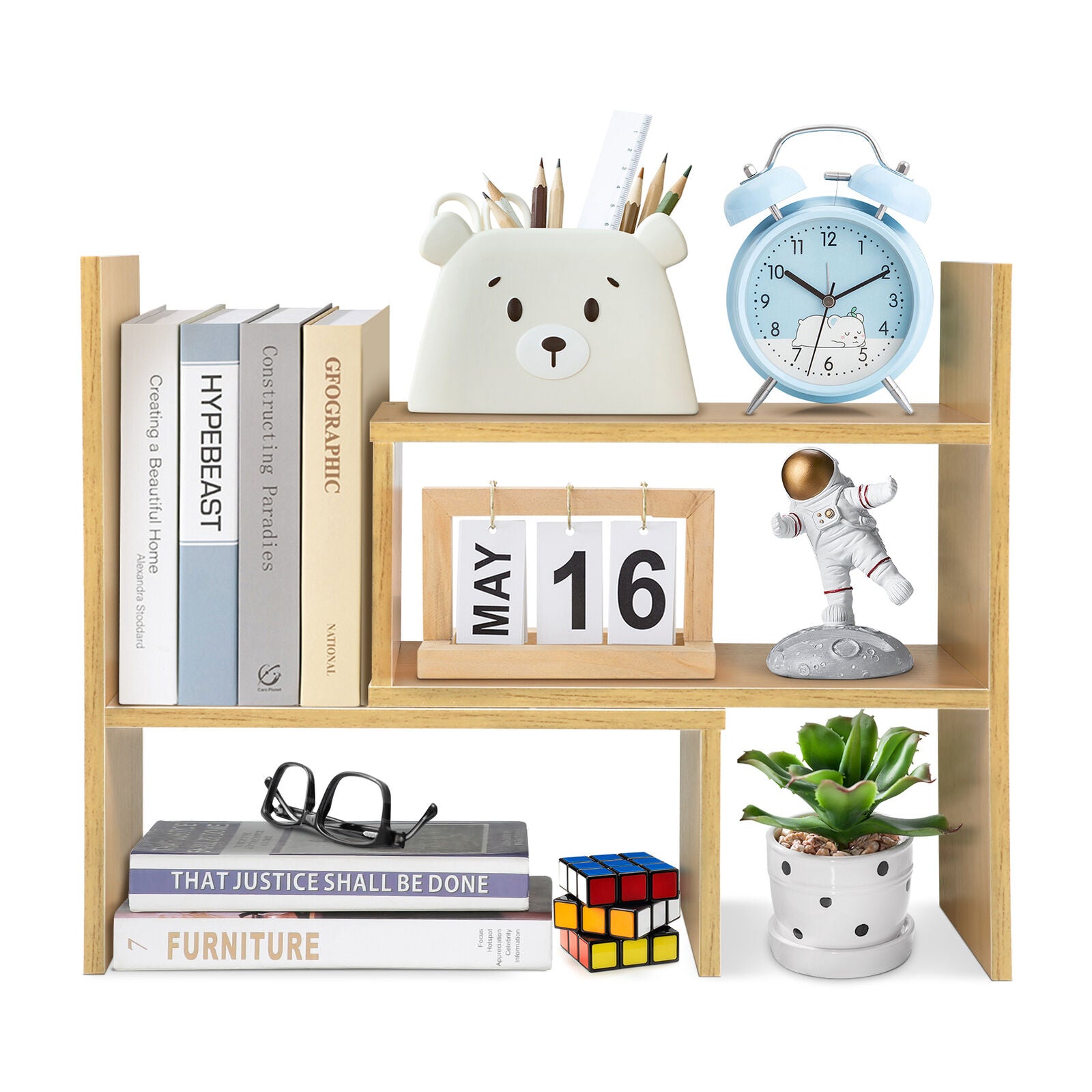 DIY Wooden Desktop Bookshelf Adjustable Desk Storage Rack Organizer Home Office