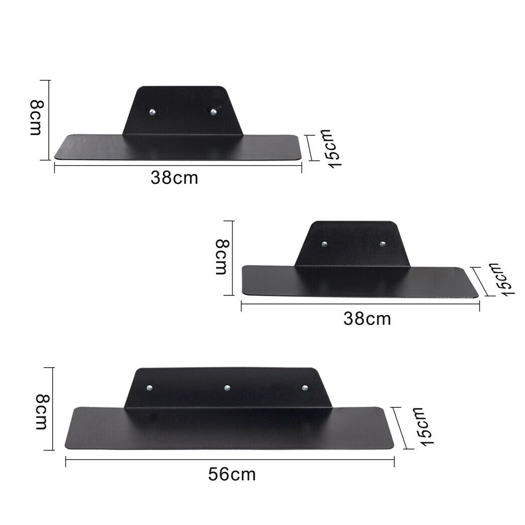 Floating Wall Shelf Set of 3 Modern Decorative Display Shelves Black Living Room