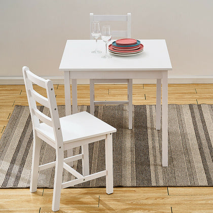 2 Seater Solid Wooden Dining Table and 2 Chairs Set in White Kitchen Room Home