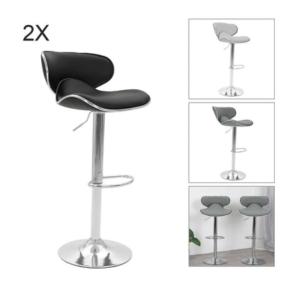 2x Breakfast Bar Stool PU Faux Leather Swivel Kitchen Metal Base Chair Gas Lift