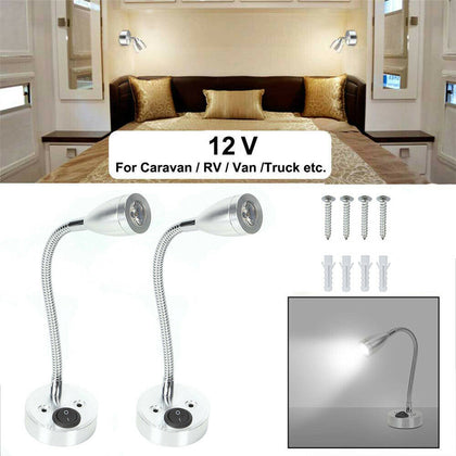 2 Pcs LED Spot Reading Lights Switch Camper Caravan Van Boat Interior Light 12V