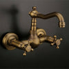 Wall Mount Antique Brass Swivel Bathroom Sink Faucet Basin Mixer Tap Dual Handle