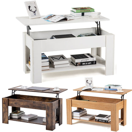 2 Tier Coffee Table With Lift Up Top Wood Living Room Sofa Table Storage Shelf