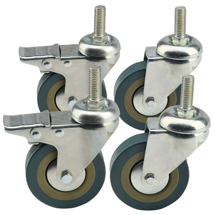 4PCS Heavy Duty 200KG 75mm Rubber Swivel Castor Wheels Trolley Furniture - Screw