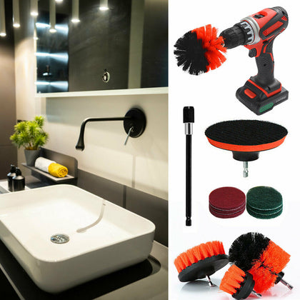12X Scrub Brush Drill Attachment Kit Power Scrubber Cleaning Brushes Grout Tile