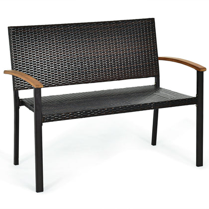 2 Seater Patio Garden Bench Outdoor Wicker Loveseat Furniture Park Chair Seat
