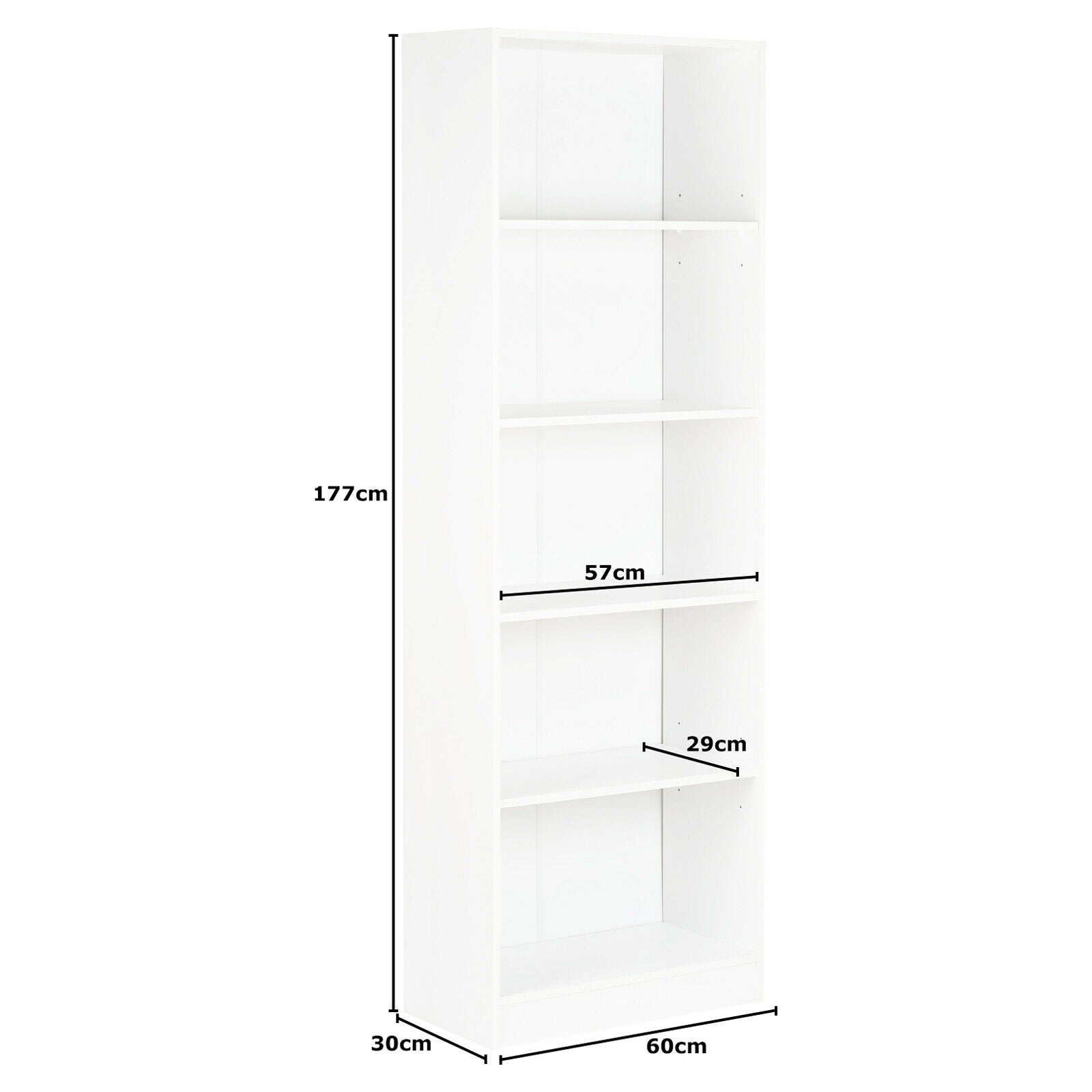 5 Tier White Wooden Freestanding Bookcase/Books Quildinc