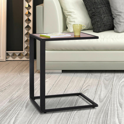 HOMCOM Sofa Snack Table Laptop Holder Bed Side Desk Metal Base Wooden Walnut