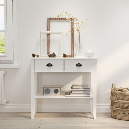 Modern White Console Table with 2 Drawers Hall Desk Shelf Storage Furniture