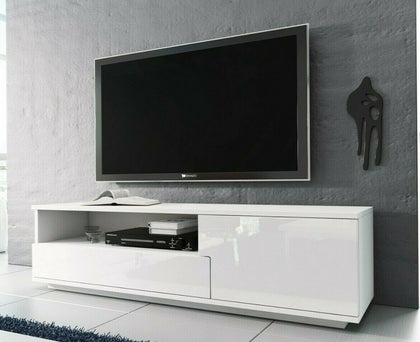 Modern WHITE GLOSS TV Cabinet Stand Media Entertainment Drawer Unit 138cm Muza