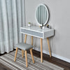 LED White Dressing Table Jewelry Makeup Desk Oval Mirror & Drawer Bedroom Modern