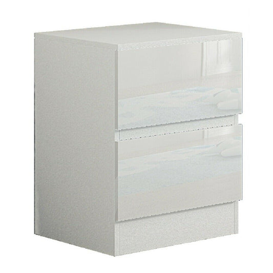 White Bedside Cabinet 2 Drawers. Gloss Fronts Matt Frame. Large Modern Design