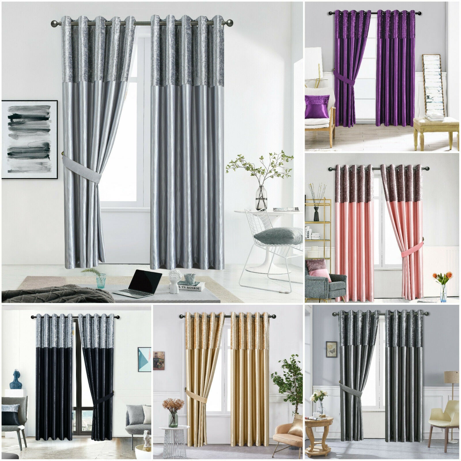 Soft Sumptuous Shiny Crushed Velvet Lined Eyelet Ring Top Curtains Pair -  Norwood Textiles