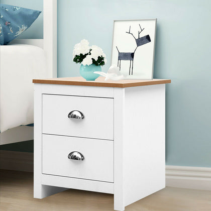 White Bedroom Bedside Table Unit Cabinet Nightstand with 2 Drawers Chest Desk UK