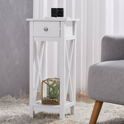 Wood Narrow Slim Tall Table Bedside End Side Telephone Table Storage Plant Stand
