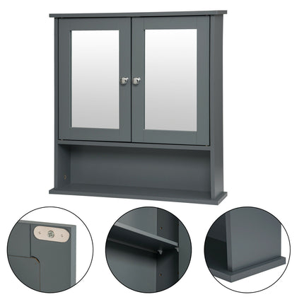Bathroom Wall Cabinet Storage MDF Cupboard with Mirror Shelves Cupboard Grey