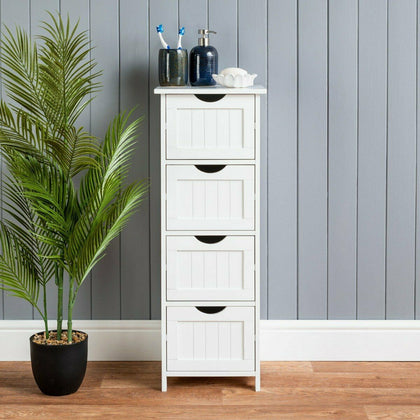 Bathroom Drawer Cabinet White Wood Storage Unit With 4 Deep Drawers Christow