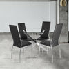 X Chrome Glass Dining Table+2/4 Slope Chairs Faux Leather Metal Legs Living Room