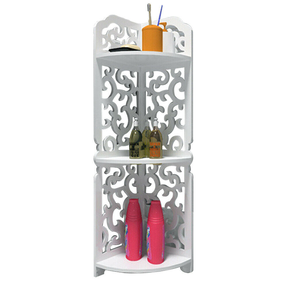 Free Standing Corner Shelf Unit 3 Tier White Storage Rack Bathroom Organizer UK