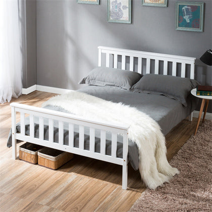 White Solid Wooden Bed Frame 3ft 4ft6 Wood Single Double Size Bed