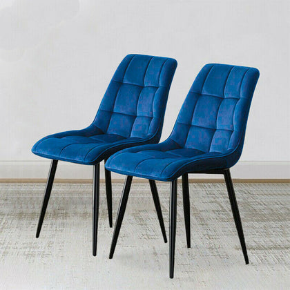 2 Blue Velvet Dining Chairs Dining Room Restaurant Metal Legs Padded Modern