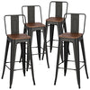 Rustic Industrial Bar Stool Wooden Seat Shabby Vintage Chic Kitchen Chairs Black
