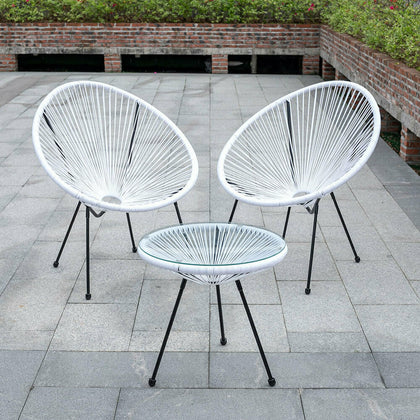 Mesh Rattan Egg Chair & Table Balcony Bistro Set Outdoor Patio Garden Furniture