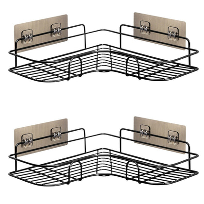 Set of 2 Self Adhesive Corner Storage Shelves in Black