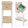 Narrow Side Table 2-Tier End Table w/ Drawer Open Shelf Wood Nightstand Storage