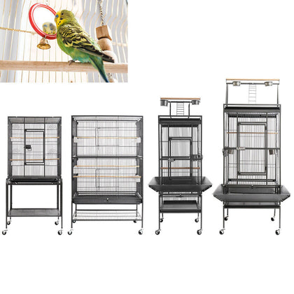 Large Metal Rolling Bird Cage With Stand Parrot Budgie Canary Cockatiel Aviary
