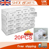 20x Clear Plastic Shoe Storage Boxes Drawer Stackable Foldable Durable Organiser